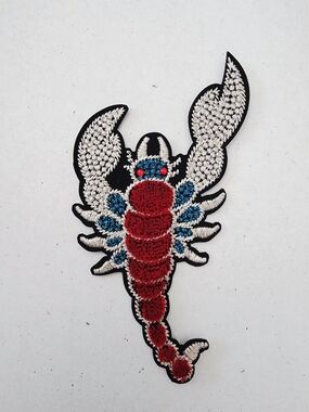 Embroidered Scorpion Patch - Red, Blue & Silver